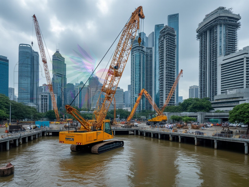 Visual of work done with a crane at the construction site - crane jpg