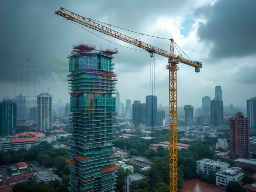 Visual of work done with a crane at the construction site - crane jpg