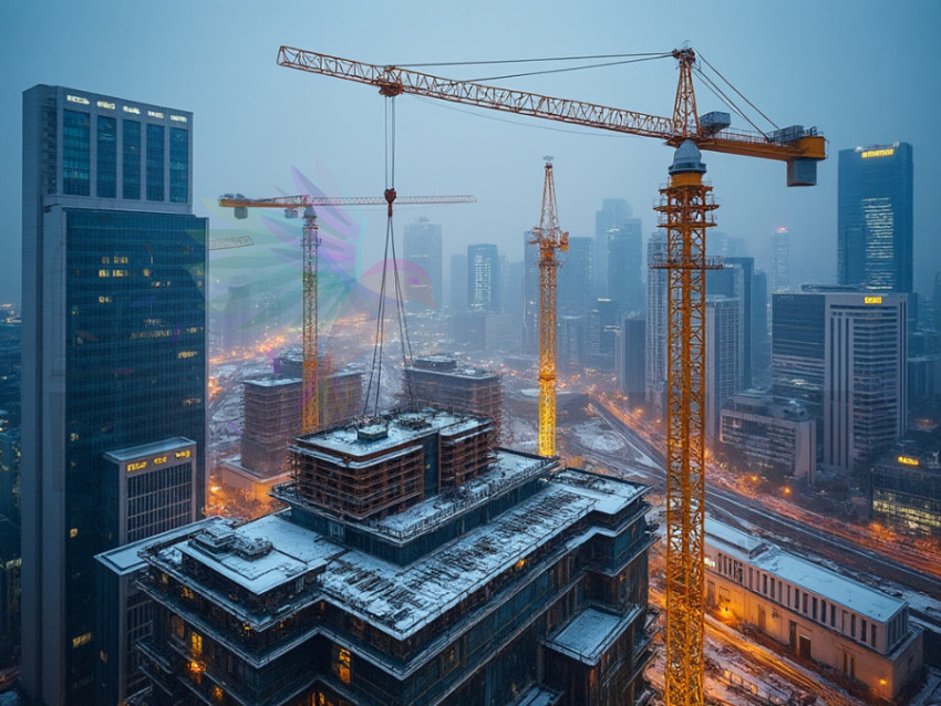 Visual of work done with a crane at the construction site- crane service