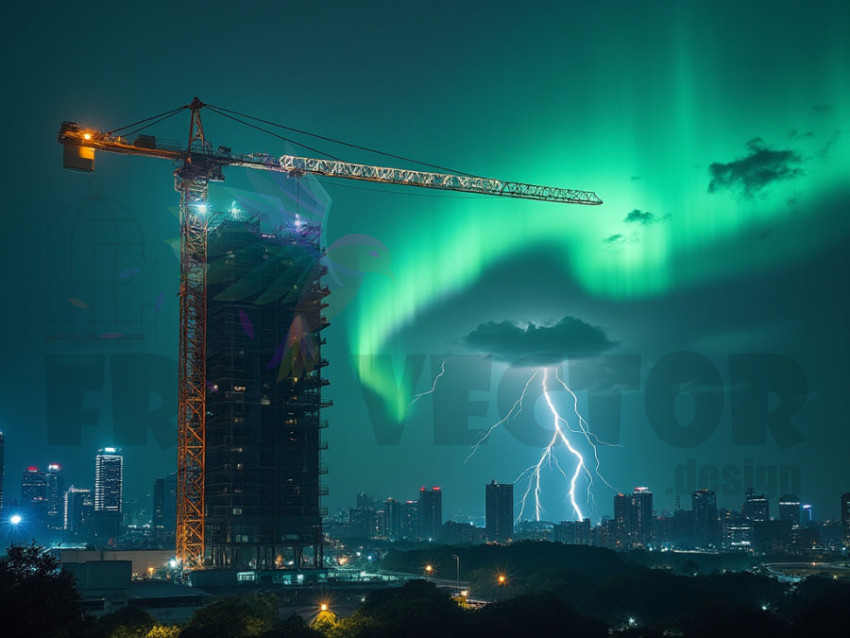 Visual of work done with a crane at the construction site - Night crane service