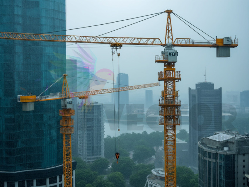 Visual of work done with a crane at the construction site - crane service