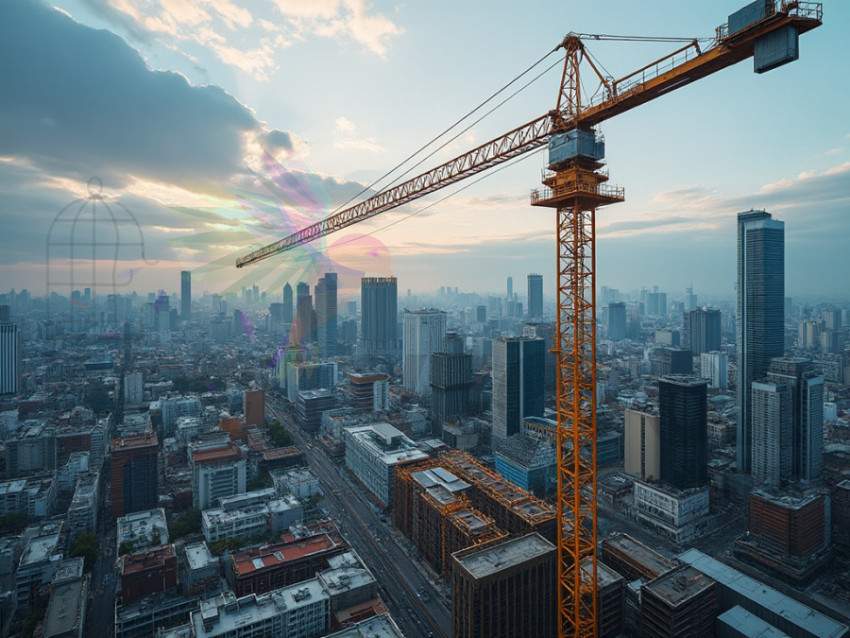 Visual of work done with a crane at the construction site - crane service